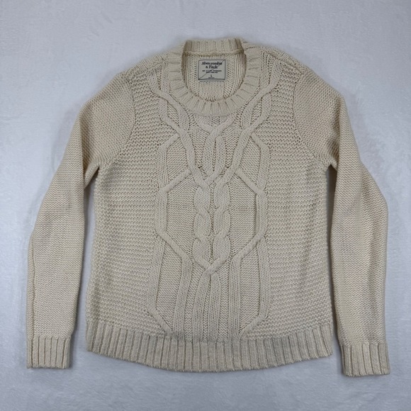 Abercrombie & Fitch Sweaters - Abercrombie Fitch Cream Cable Fisherman Knit Crew Neck Sweater Women Size‎ L